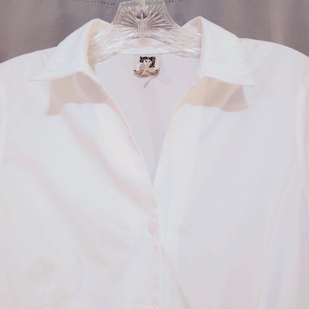 Anne Klein Women's PM White Blouse Feminine Dbl Collar Extended Neckline 3/4 Slv - Picture 4 of 12